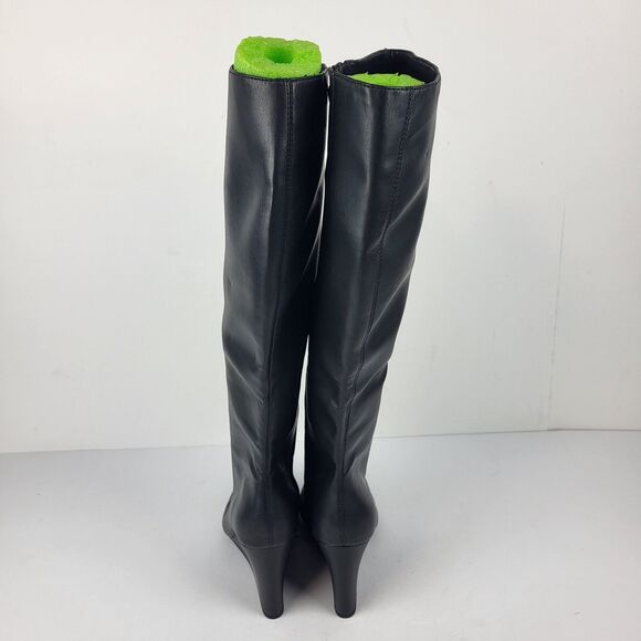 Open Edit Erik Knee High Wedge Boots Faux leather Black Size 8M - Picture 13 of 15
